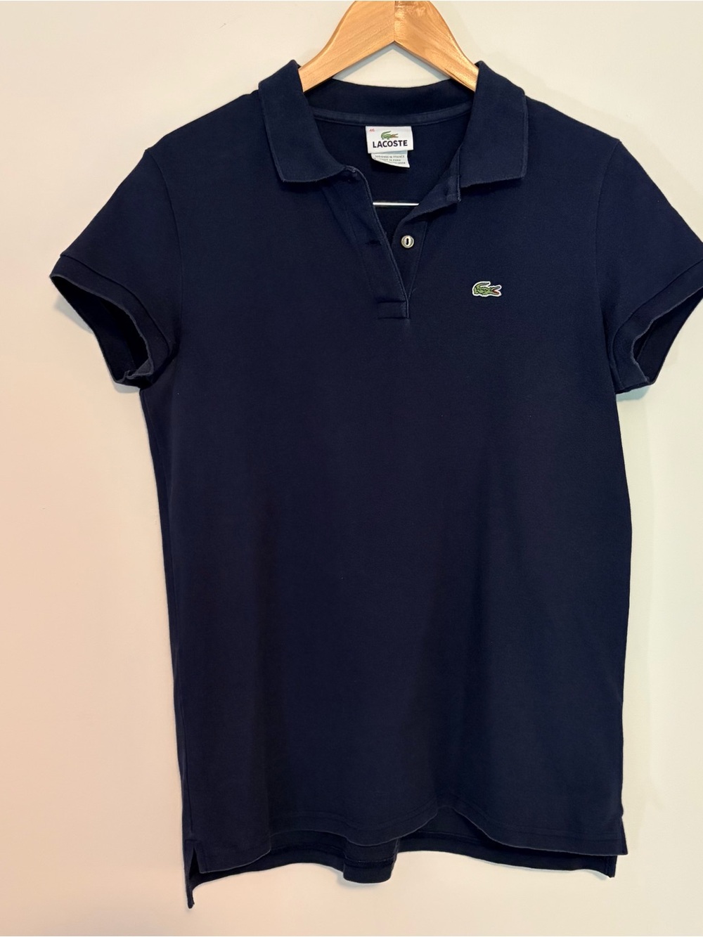 Lacoste Polo Shirt Womens L (46)  Navy Short Sleeve 100% Cotton Casual Knit